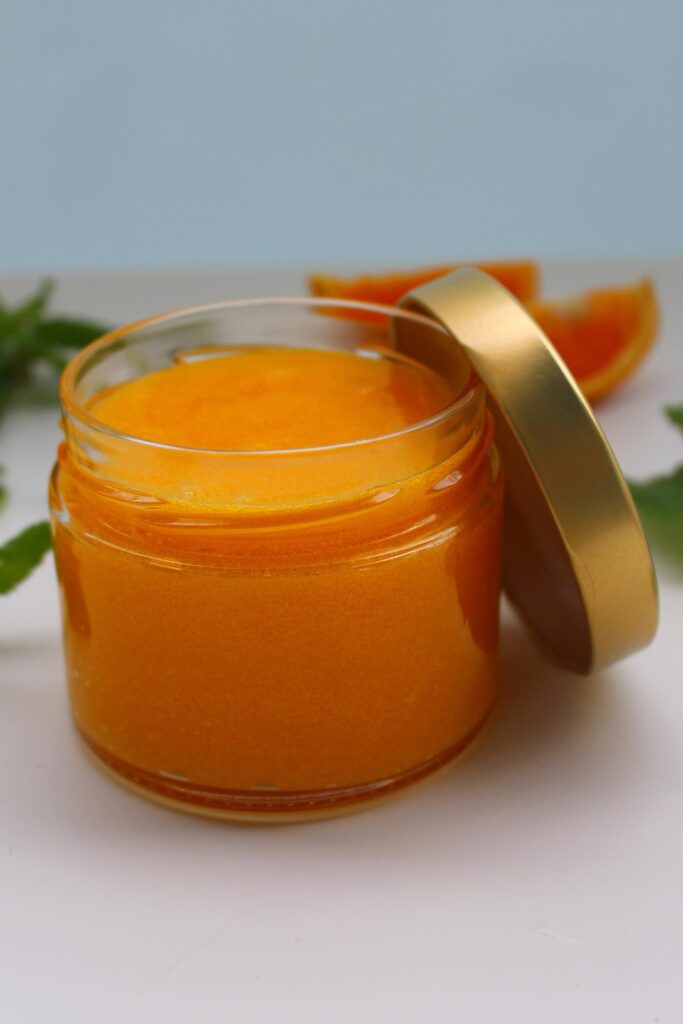 Jar of beauty and personal care body scrub for a skincare and grooming routine