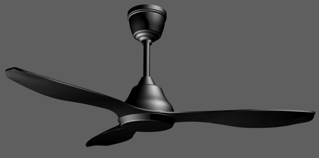 Black low profile ceiling fans with integrated LED light and remote control