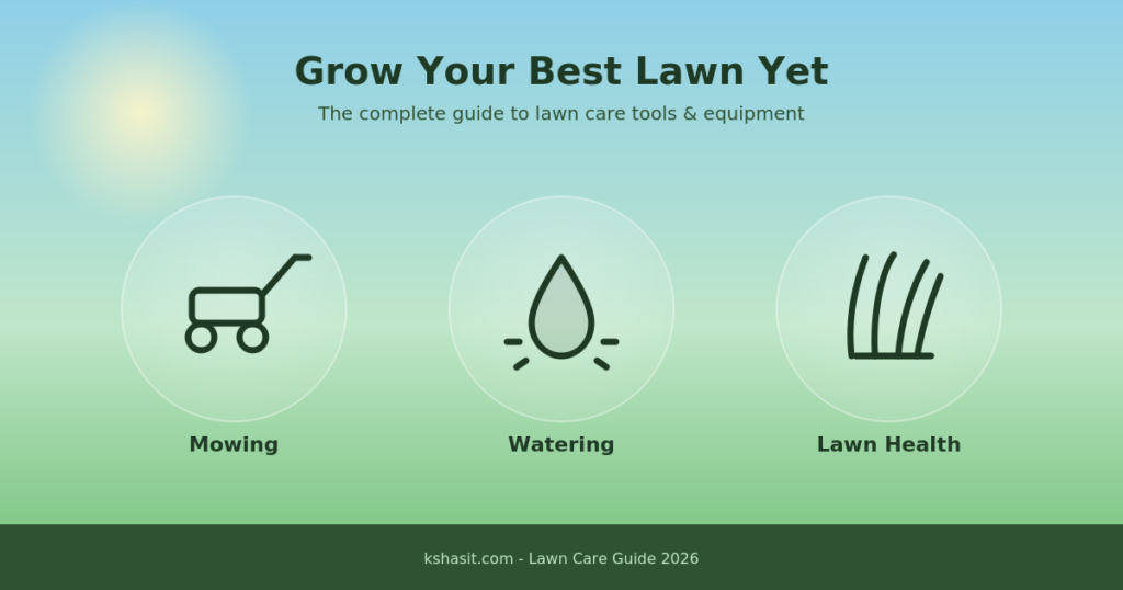 lawn care tools including mower sprinkler and aerator
